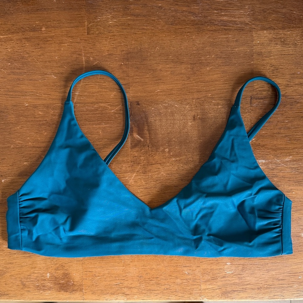 Quince Teal Italian V-neck Bikini Top M